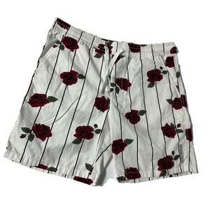 Cactus Man All Over Roses On White Shorts w/ Drawstring Mens Sz L